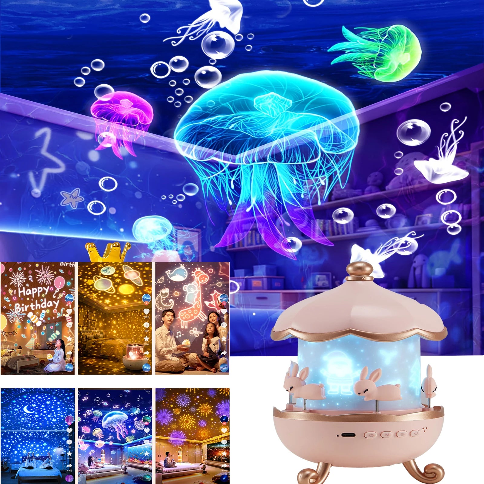 1pc Fantasy Projection Light,3 Color mode,6 Sets Patterns,Stars,Ocean,USB Rechargeable,For Bedroom Party Decor,Perfect Gift - Beauty